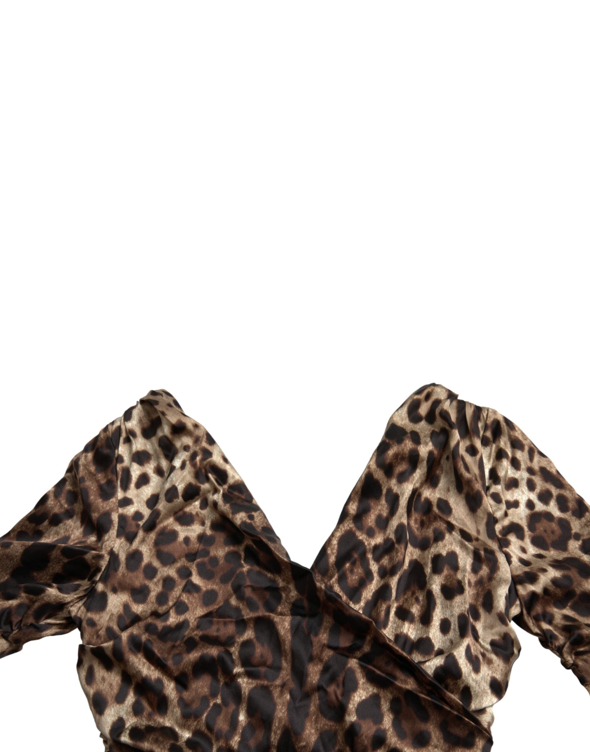 Brown Leopard Print Bodycon V-neck Midi Dress - ventzia