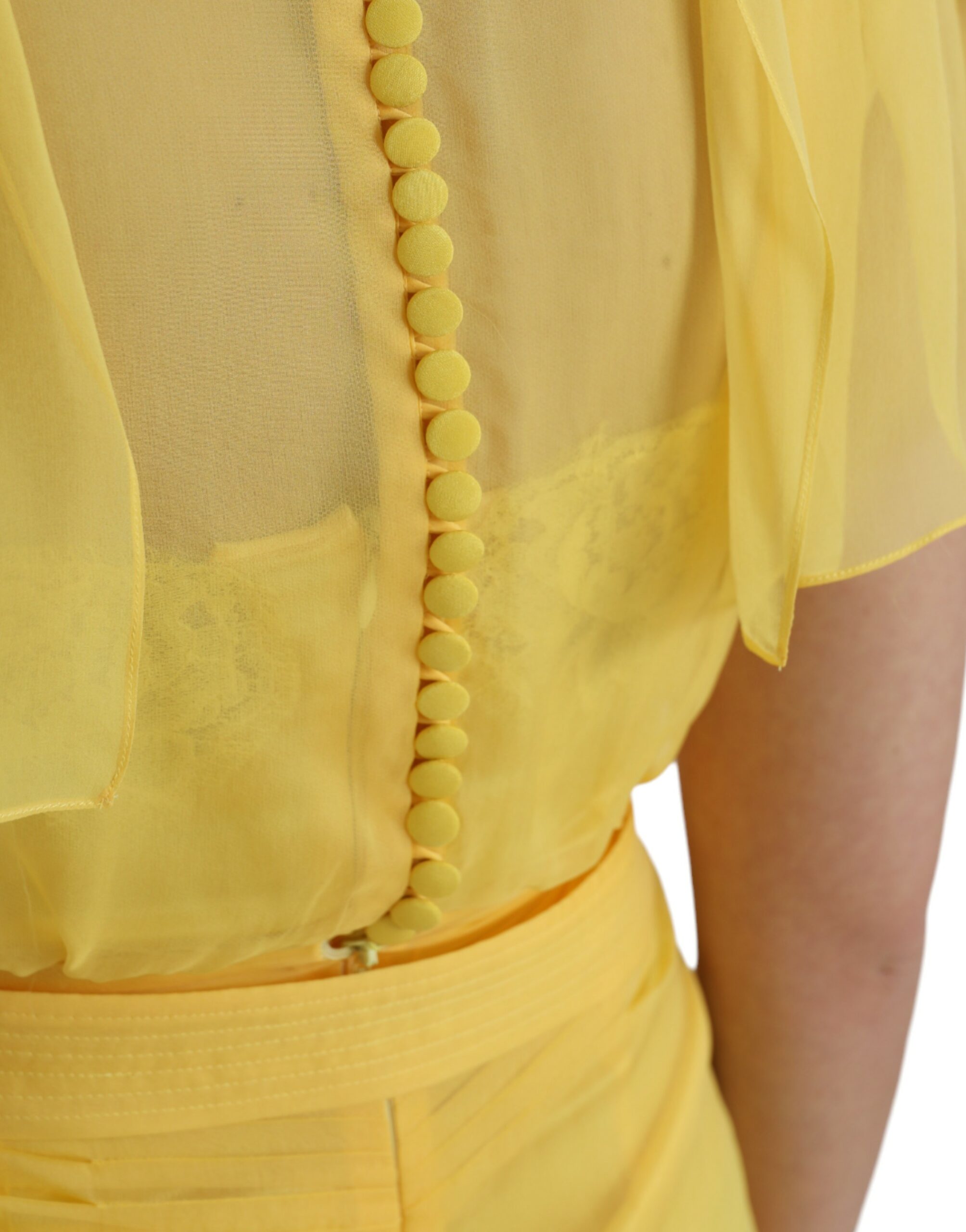 Yellow Silk Sheath Belted Long Maxi Dress - ventzia
