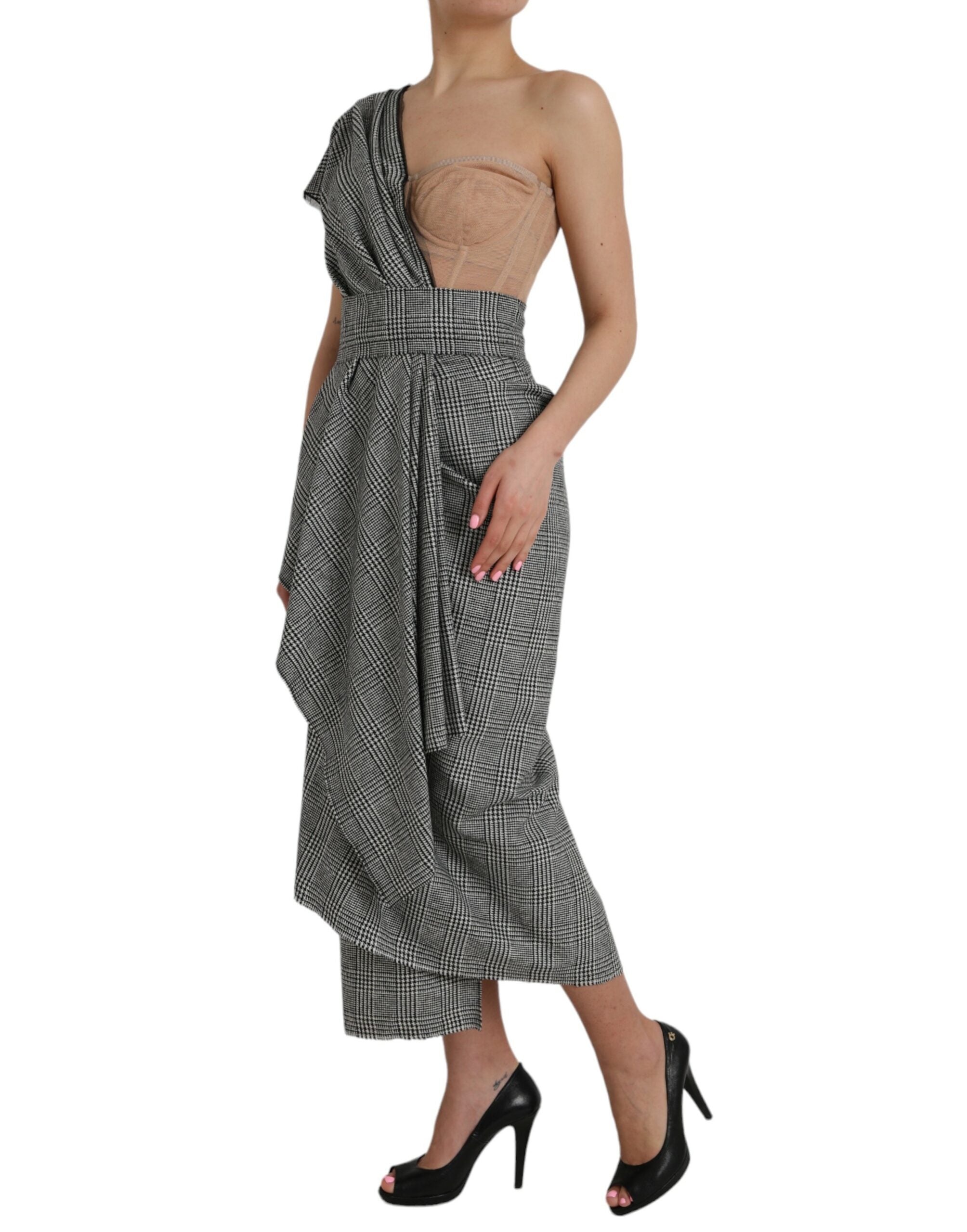 Gray Beige Layered One Shoulder Maxi Dress - ventzia
