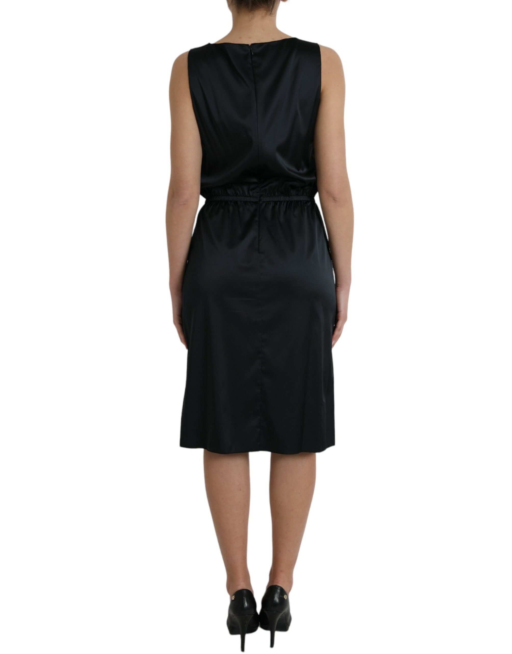 Black Polyester Lace Trim Sheath Midi Dress - ventzia