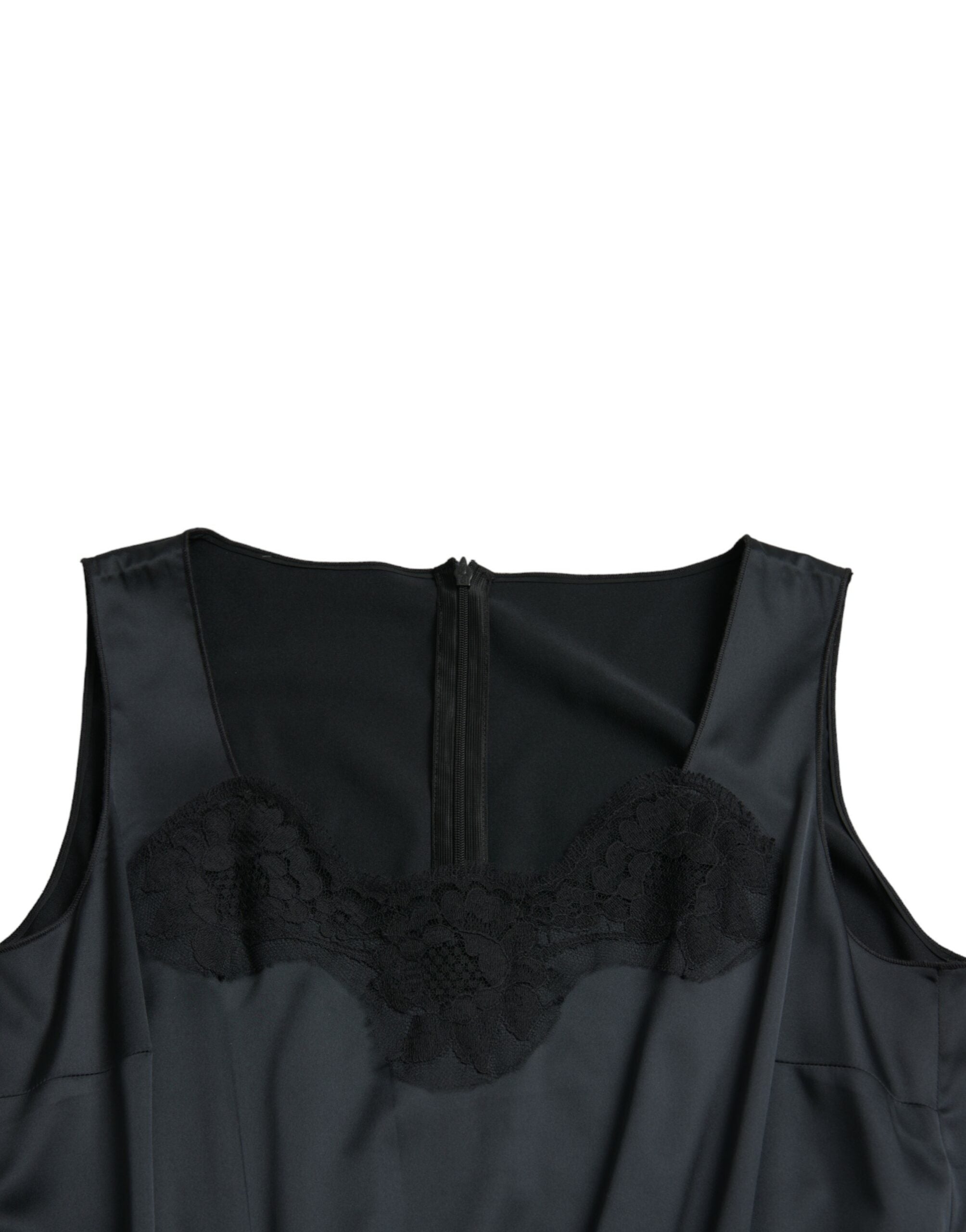 Black Polyester Lace Trim Sheath Midi Dress - ventzia