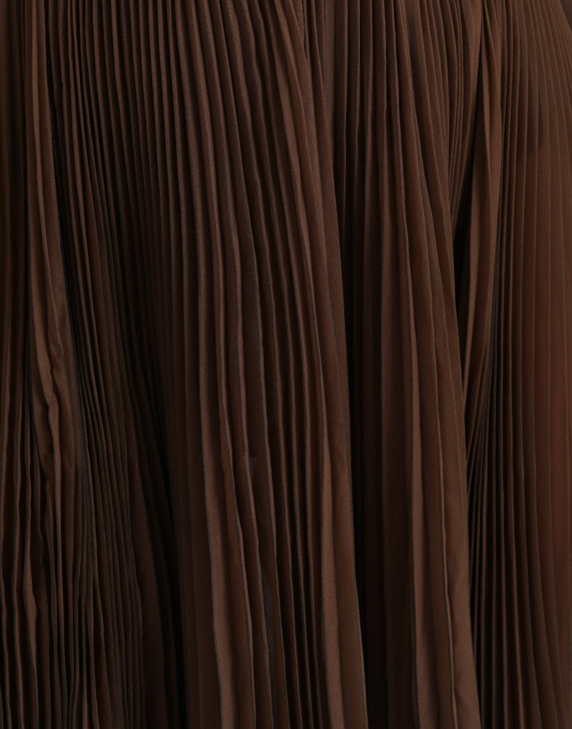 Brown Polyester Pleated High Waist Midi Skirt - ventzia