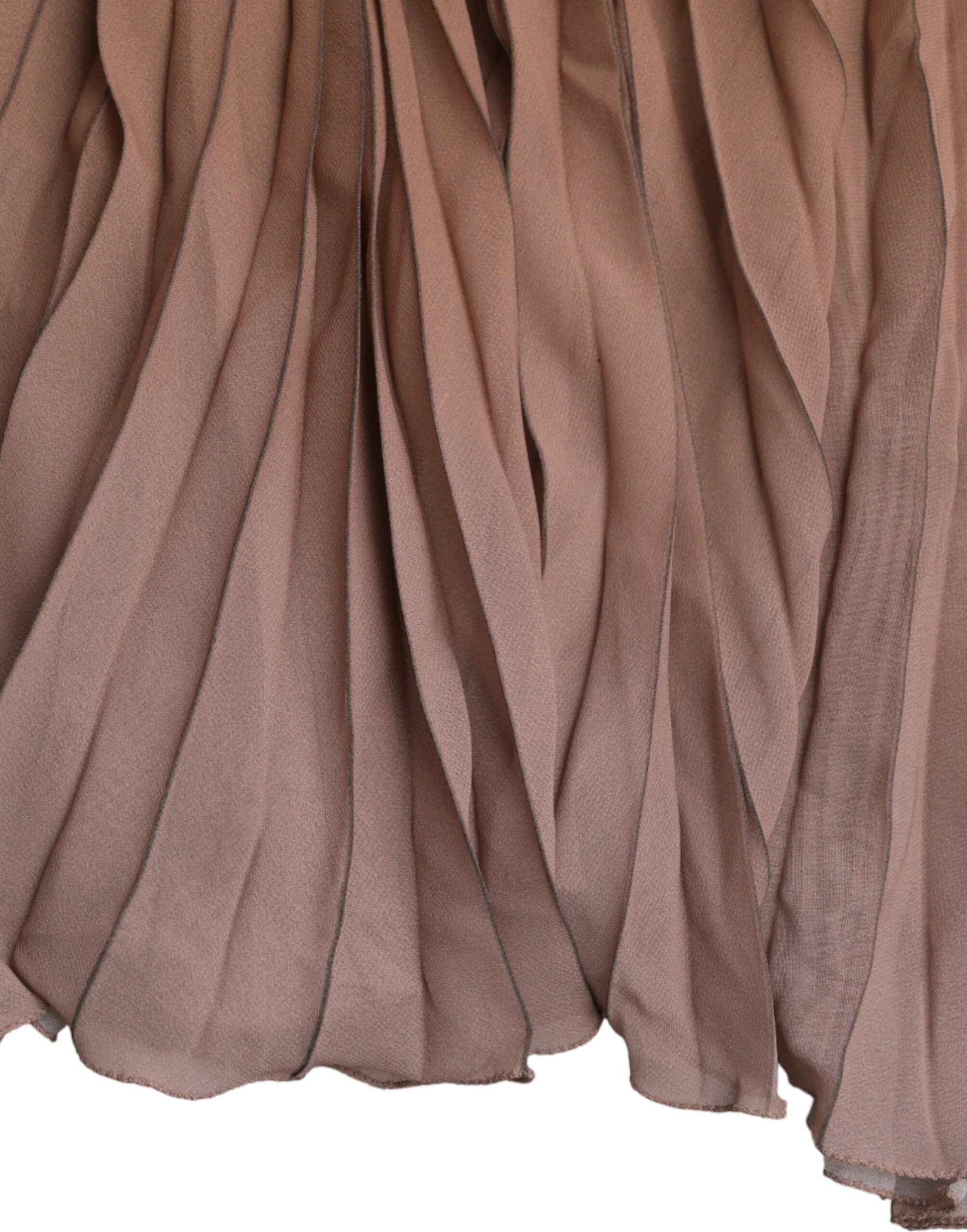 Brown Polyester Pleated High Waist Midi Skirt - ventzia