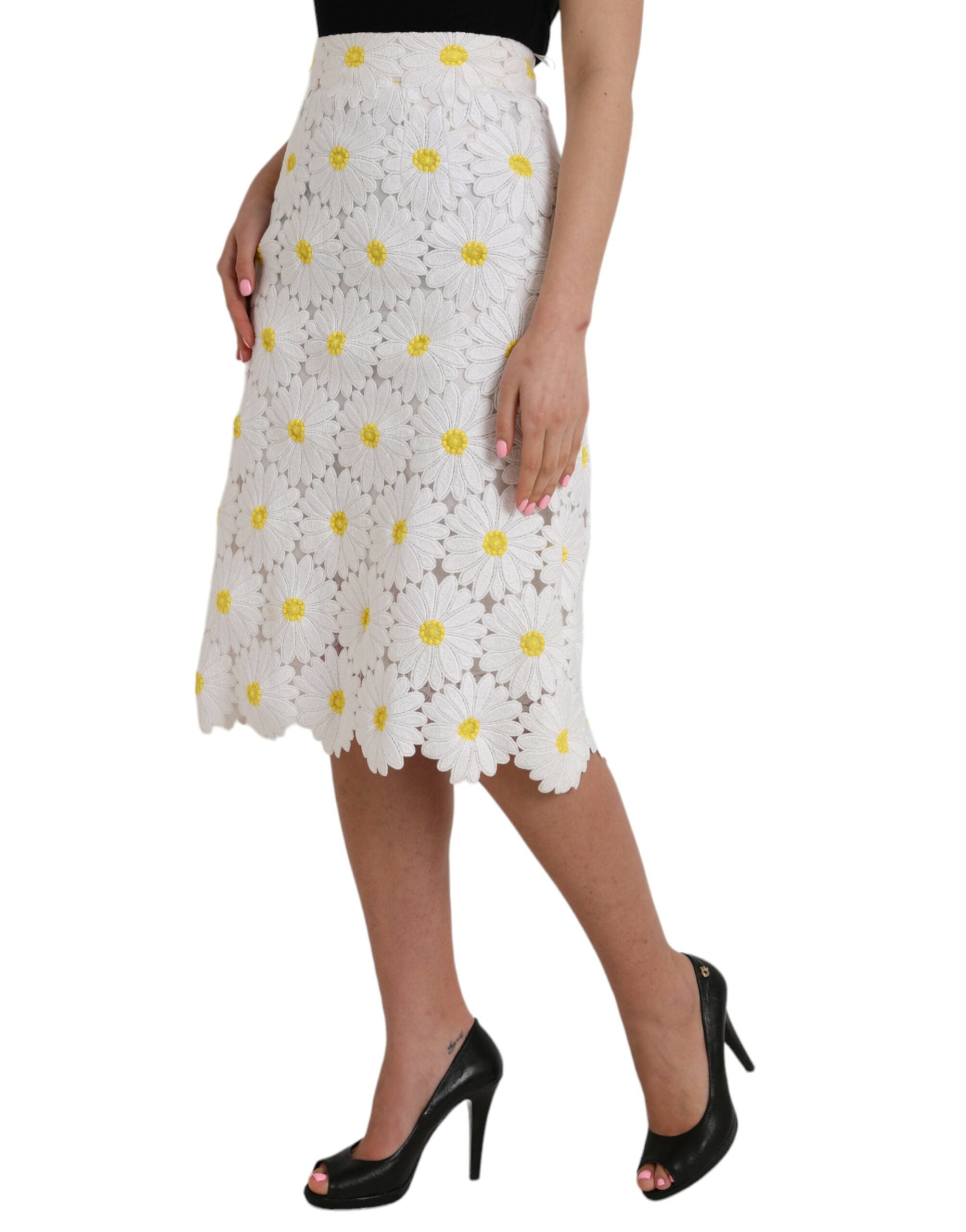 White Floral Pencil Straight Lace Skirt - ventzia