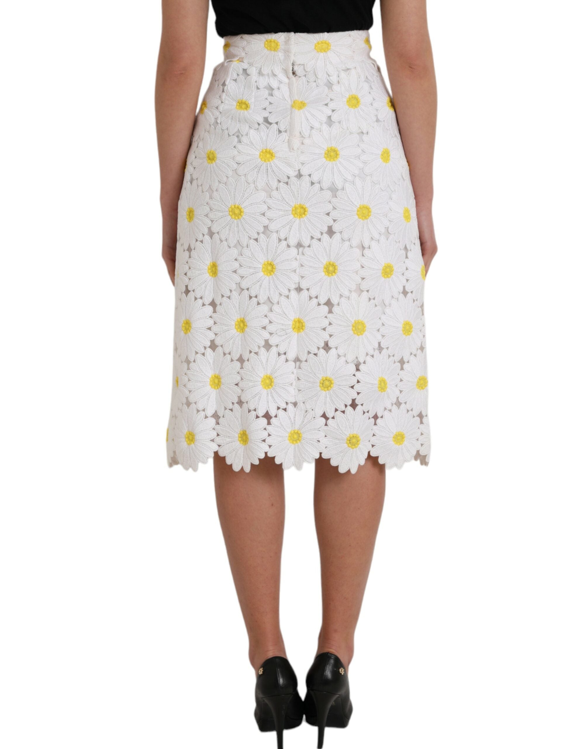 White Floral Pencil Straight Lace Skirt - ventzia