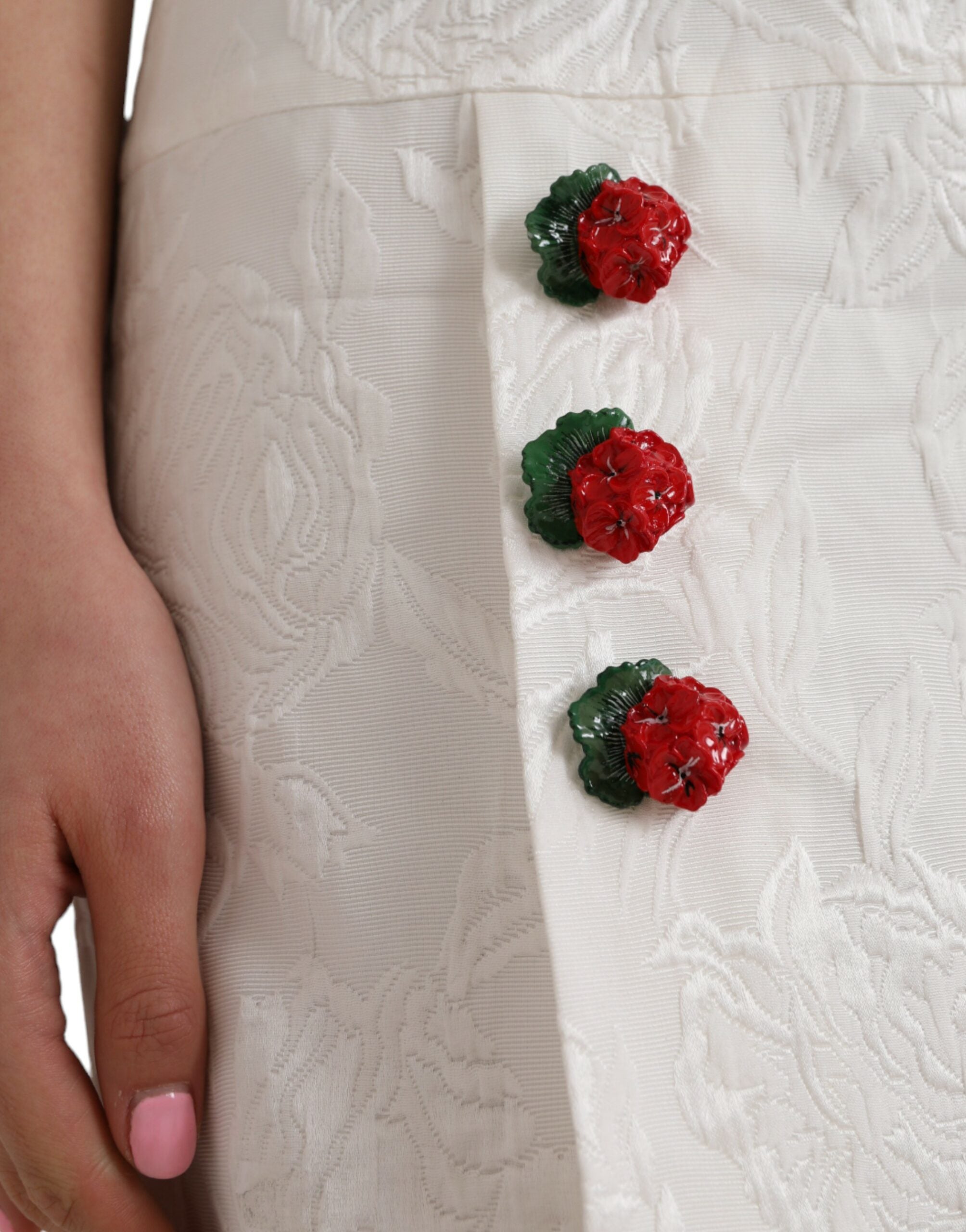 White Floral Brocade Embellished Mini Skirt - ventzia