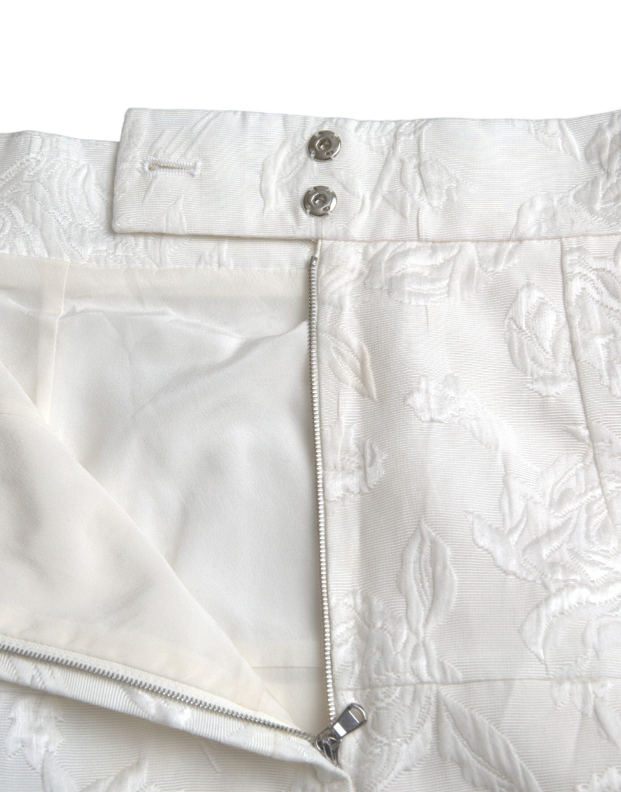 White Floral Brocade Embellished Mini Skirt - ventzia