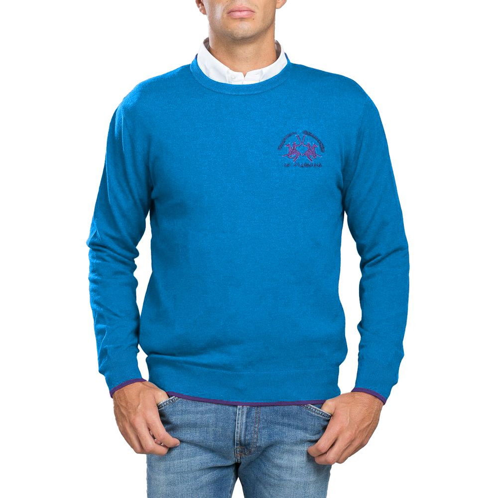 Blue Cotton Men Sweater - ventzia