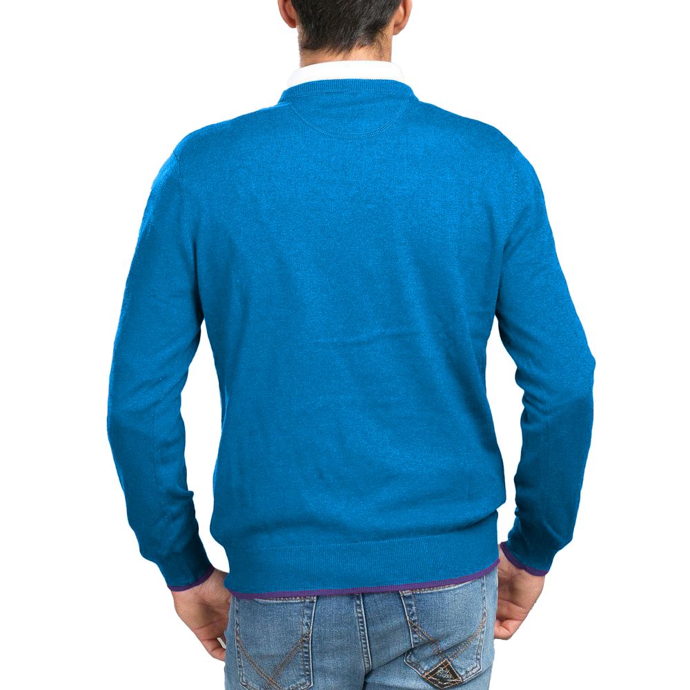 Blue Cotton Men Sweater - ventzia