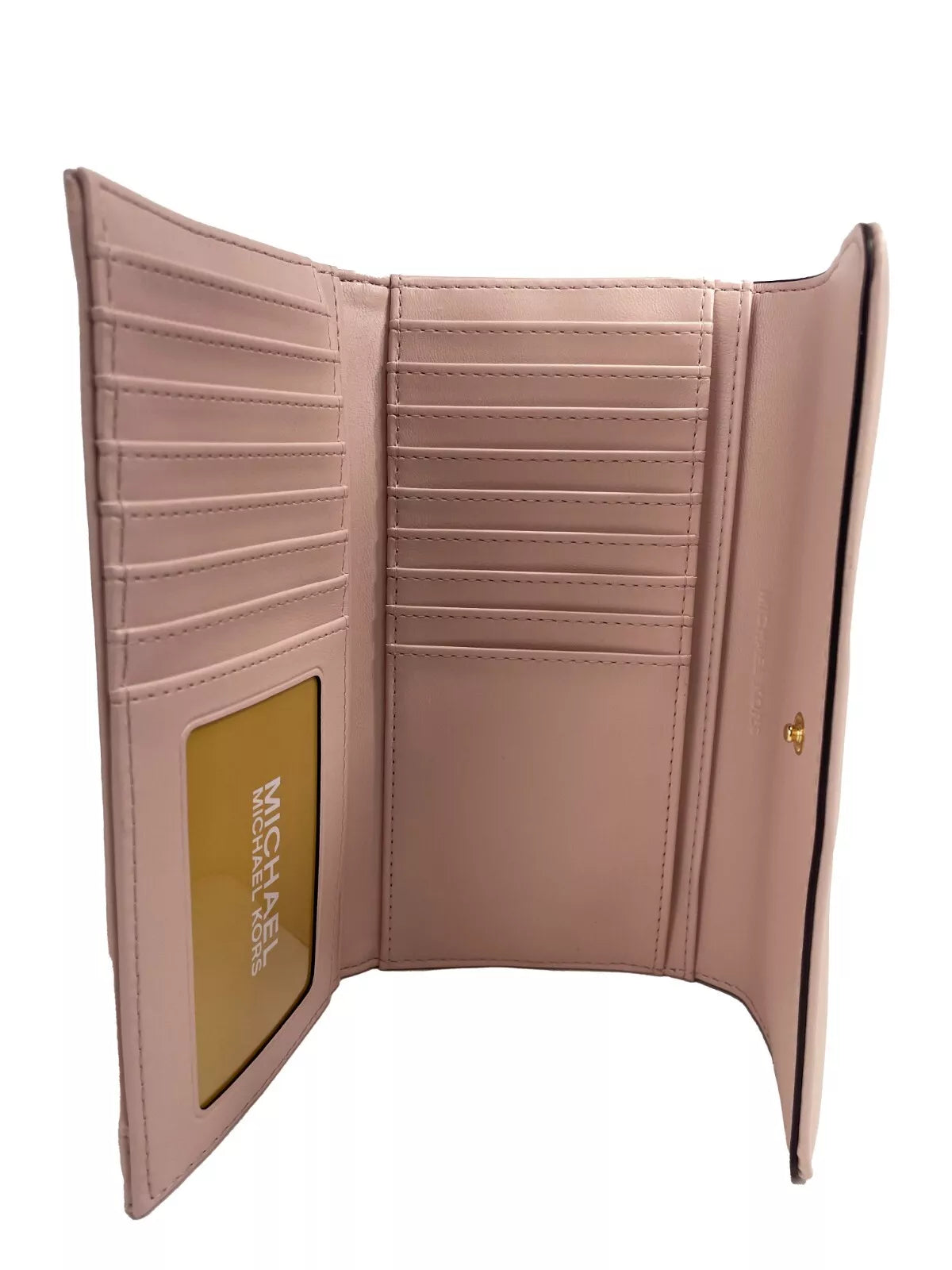 Jet Set Travel Large Quilted Leather Trifold Wallet Powder Blush - ventzia