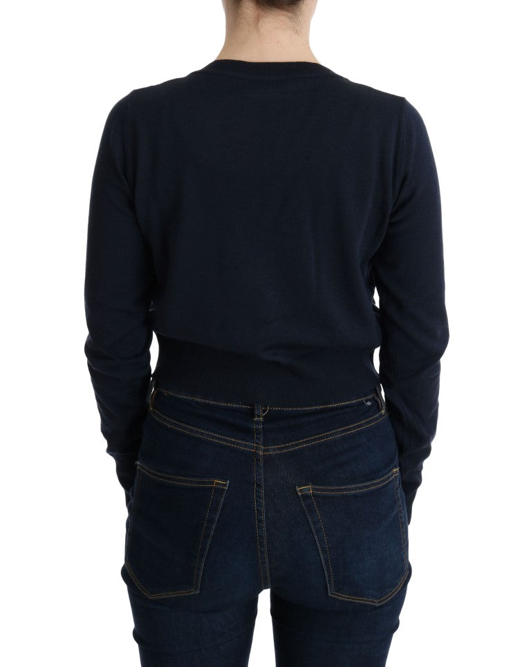 Elegant Blue Wool Cardigan Sweater - ventzia