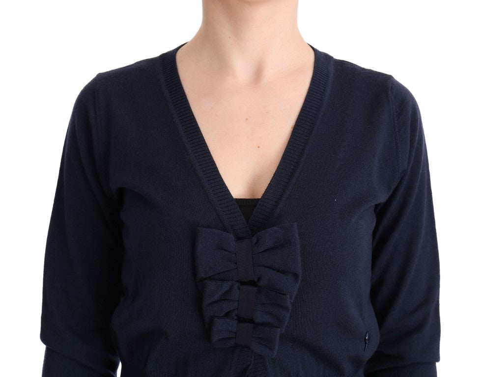 Elegant Blue Wool Cardigan Sweater - ventzia