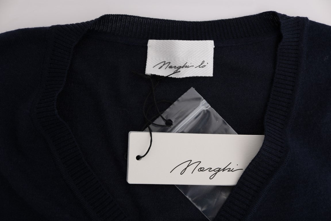 Elegant Blue Wool Cardigan Sweater - ventzia
