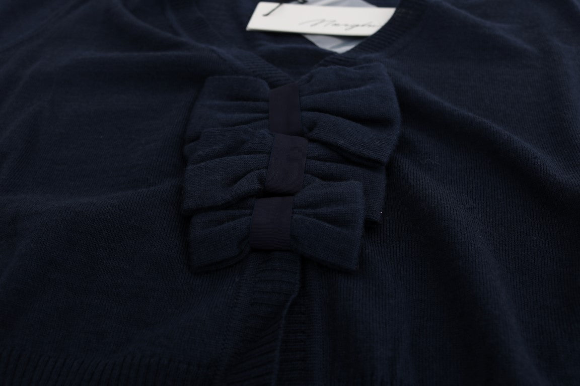 Elegant Blue Wool Cardigan Sweater - ventzia