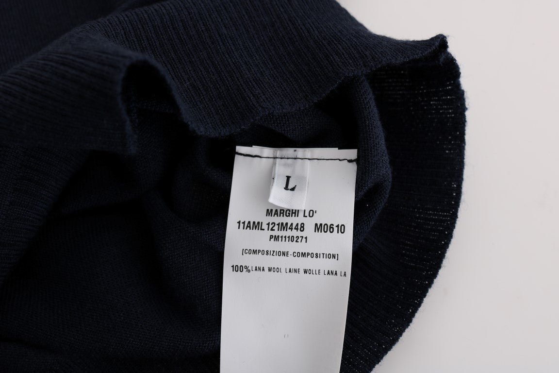 Elegant Blue Wool Cardigan Sweater - ventzia