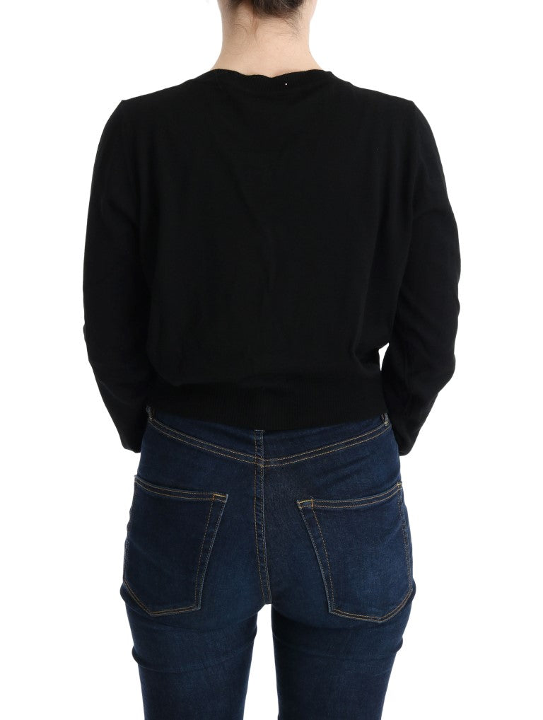 Elegant Black Wool Cardigan Sweater - ventzia