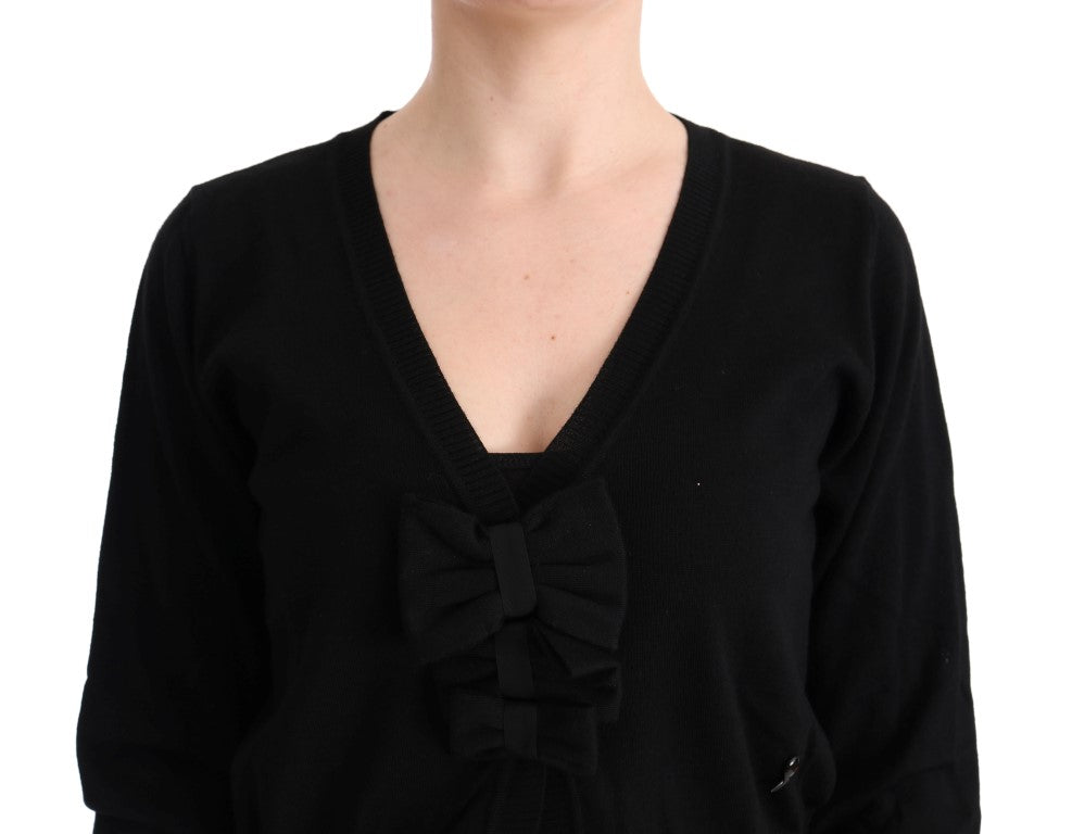 Elegant Black Wool Cardigan Sweater - ventzia