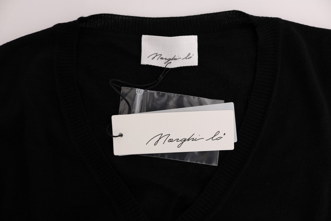 Elegant Black Wool Cardigan Sweater - ventzia