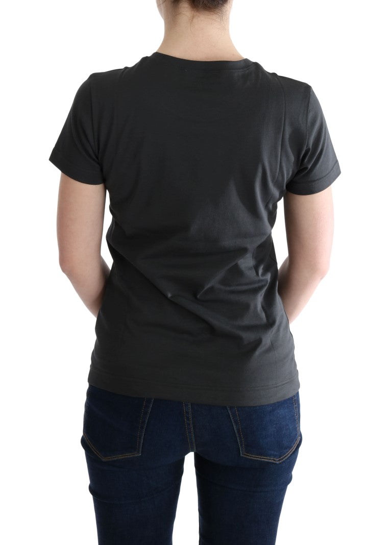 Elegant Gray Cotton Tee with Exclusive Print - ventzia