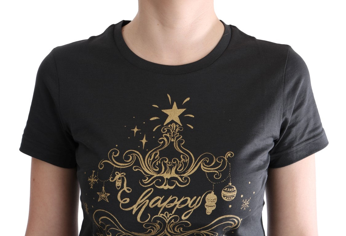 Elegant Gray Cotton Tee with Exclusive Print - ventzia