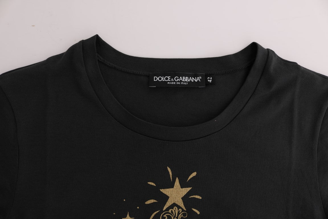 Elegant Gray Cotton Tee with Exclusive Print - ventzia