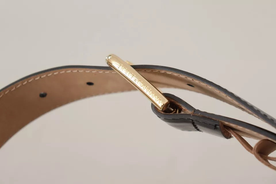 Black Leather Gold Metal Logo Engraved Buckle Belt - ventzia