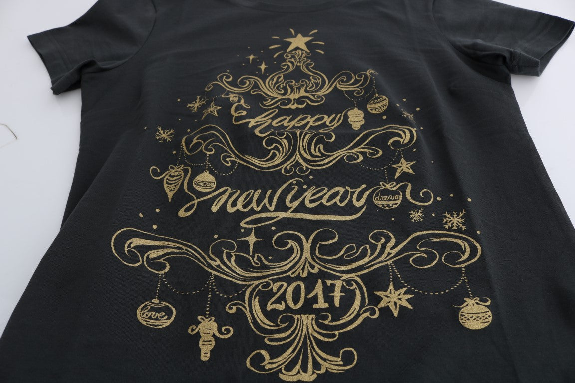 Elegant Gray Cotton Tee with Exclusive Print - ventzia