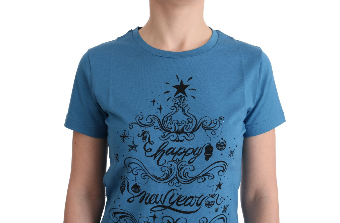 Chic Blue Cotton Tee with 2017 Print - ventzia