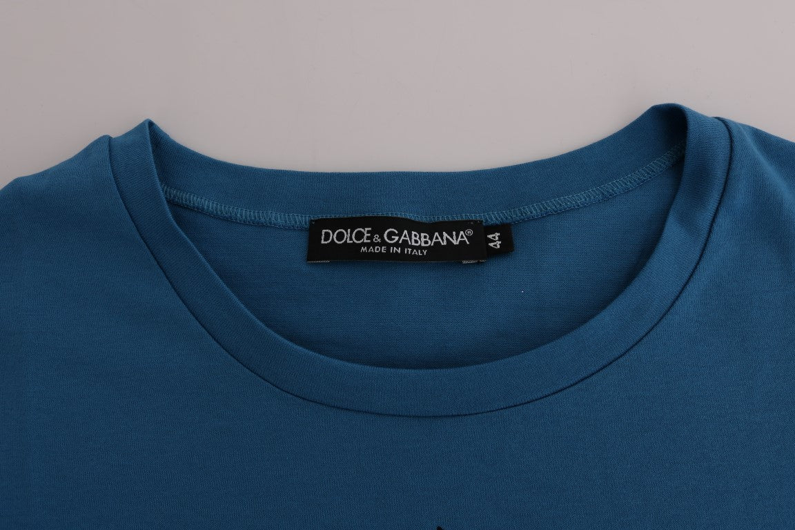Chic Blue Cotton Tee with 2017 Print - ventzia