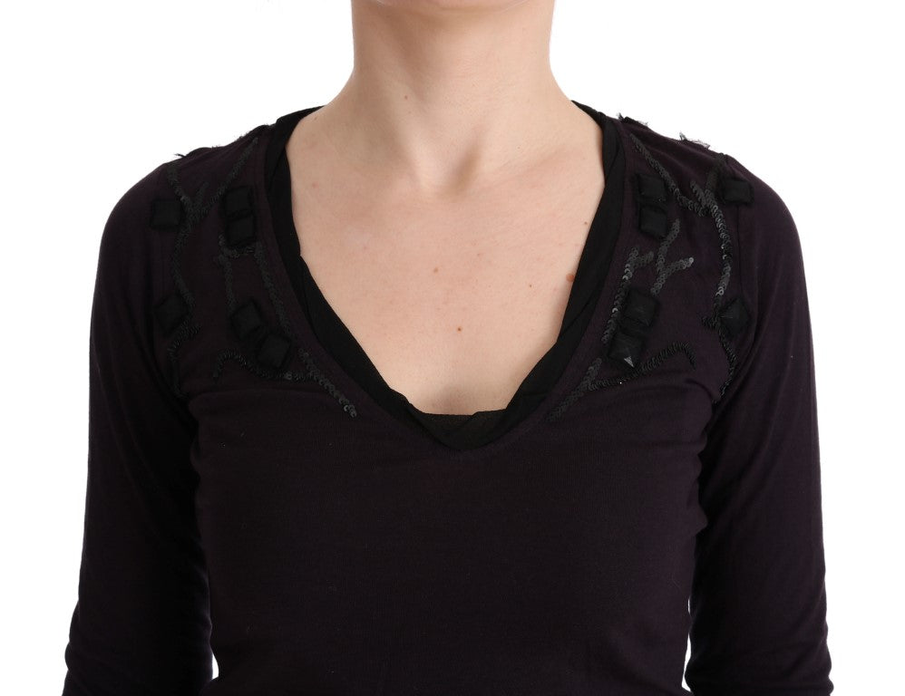 Elegant Purple V-Neck Blouse Tee - ventzia