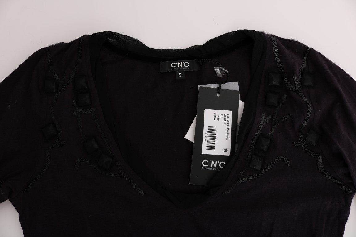 Elegant Purple V-Neck Blouse Tee - ventzia