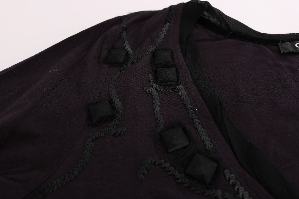 Elegant Purple V-Neck Blouse Tee - ventzia