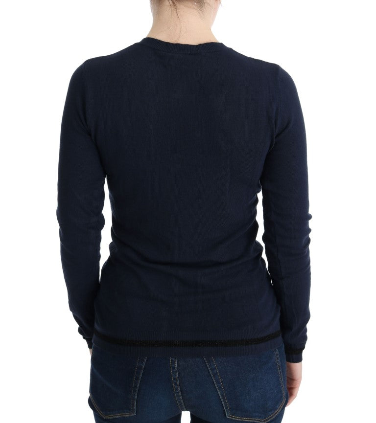 Elegant Blue V-Neck Sweater - ventzia