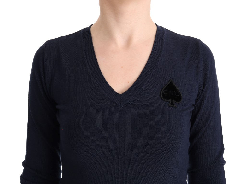 Elegant Blue V-Neck Sweater - ventzia