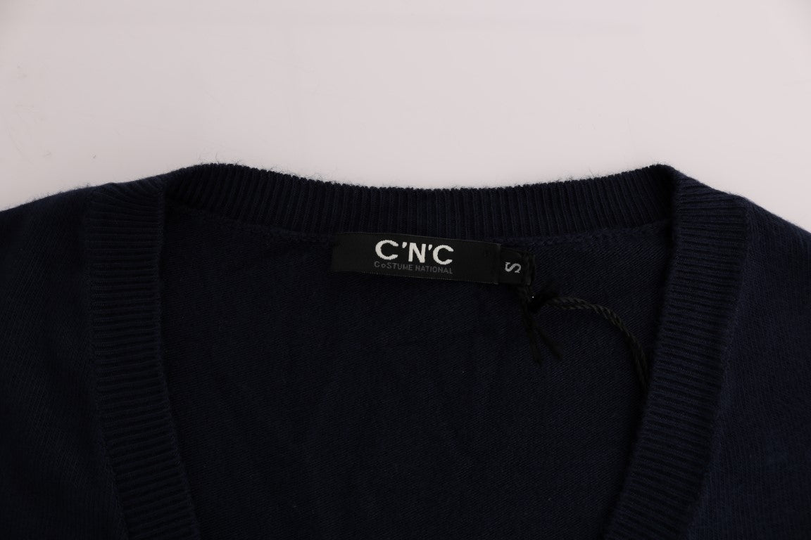 Elegant Blue V-Neck Sweater - ventzia