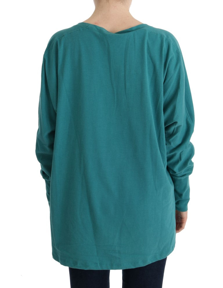 Elegant Crewneck Cotton Sweater in Green - ventzia