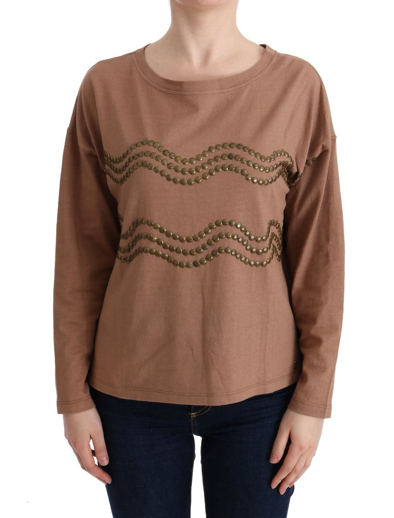 Chic Brown Crewneck Cotton Sweater - ventzia