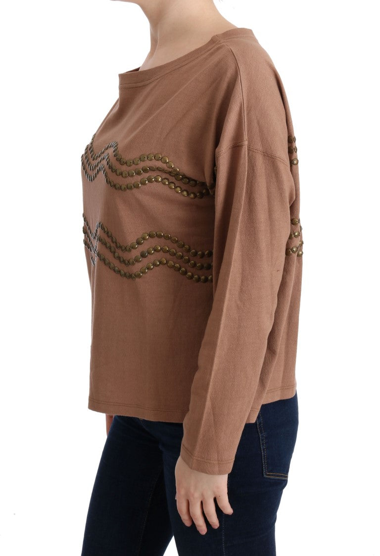 Chic Brown Crewneck Cotton Sweater - ventzia
