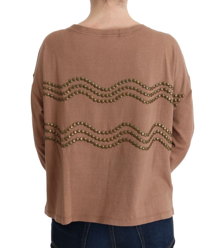 Chic Brown Crewneck Cotton Sweater - ventzia