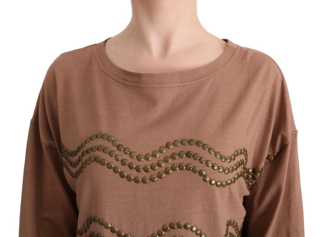 Chic Brown Crewneck Cotton Sweater - ventzia