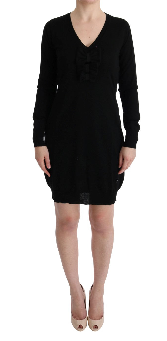 Elegant Black Wool Shift Dress - ventzia