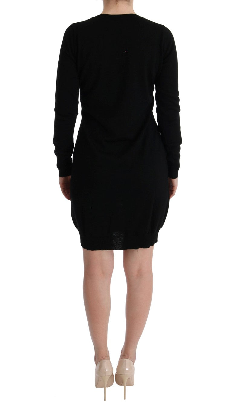 Elegant Black Wool Shift Dress - ventzia