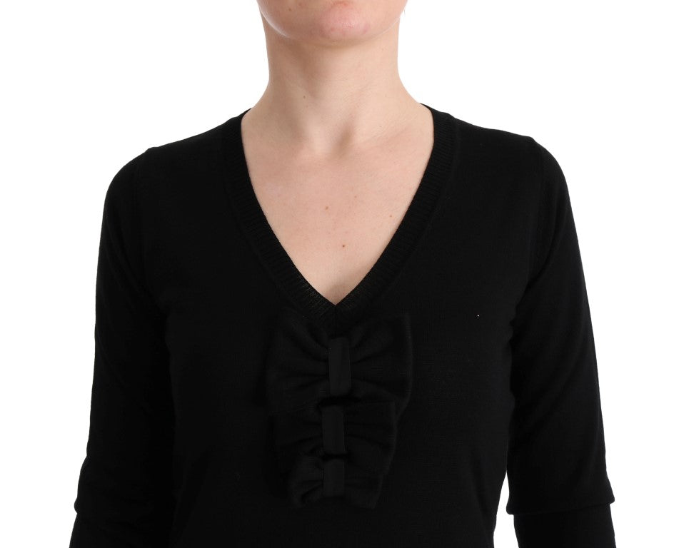 Elegant Black Wool Shift Dress - ventzia