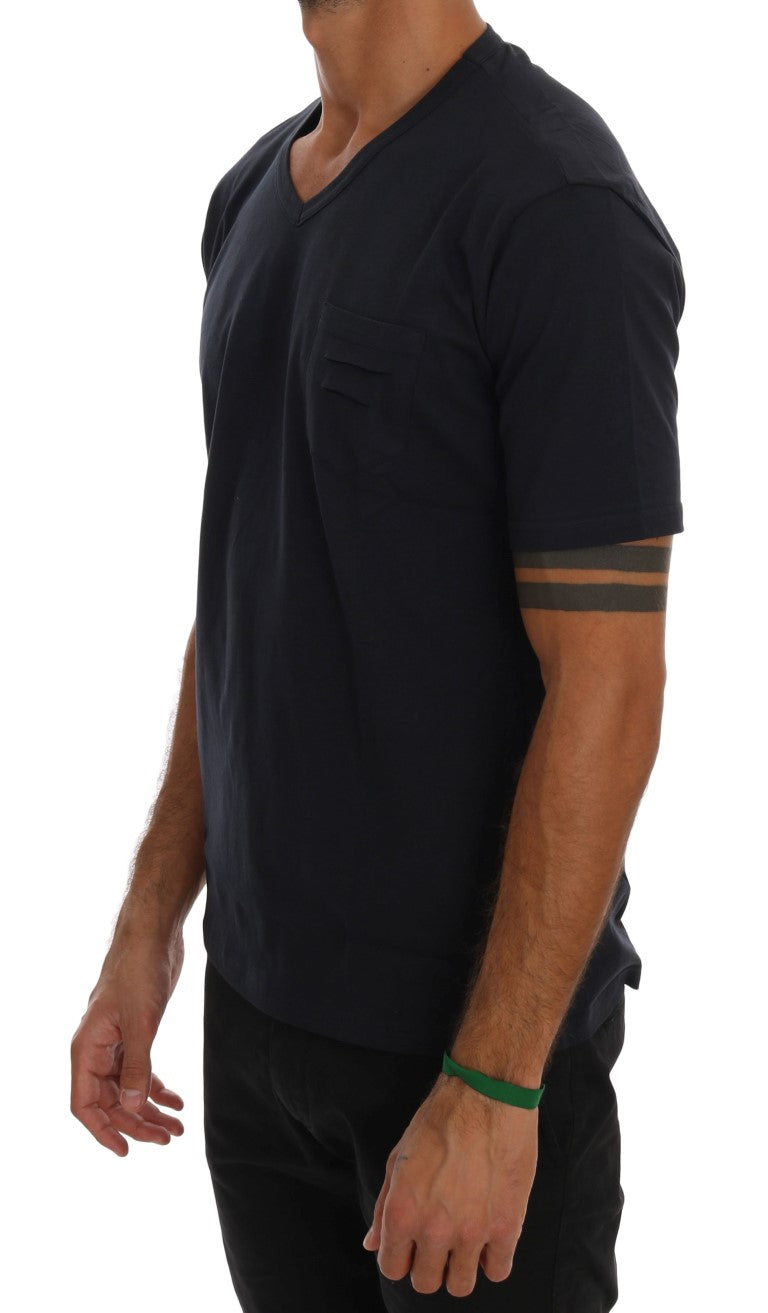 Chic Blue V-Neck Cotton Tee - ventzia