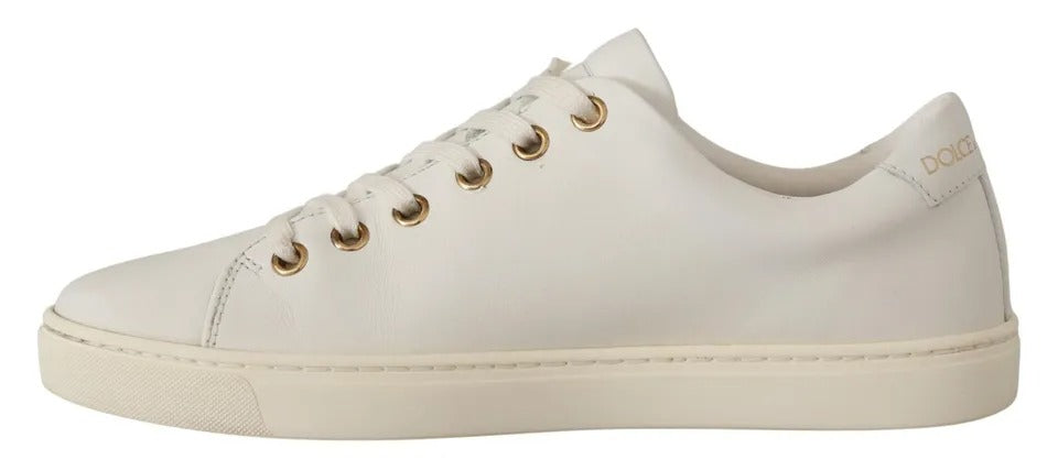 White Leather Gold Red Heart Sneakers Shoes - ventzia