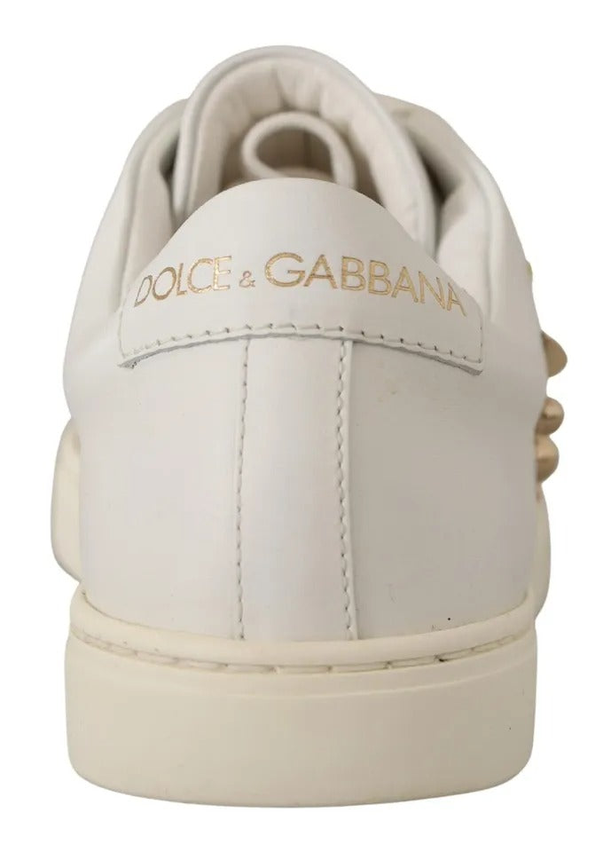 White Leather Gold Red Heart Sneakers Shoes - ventzia