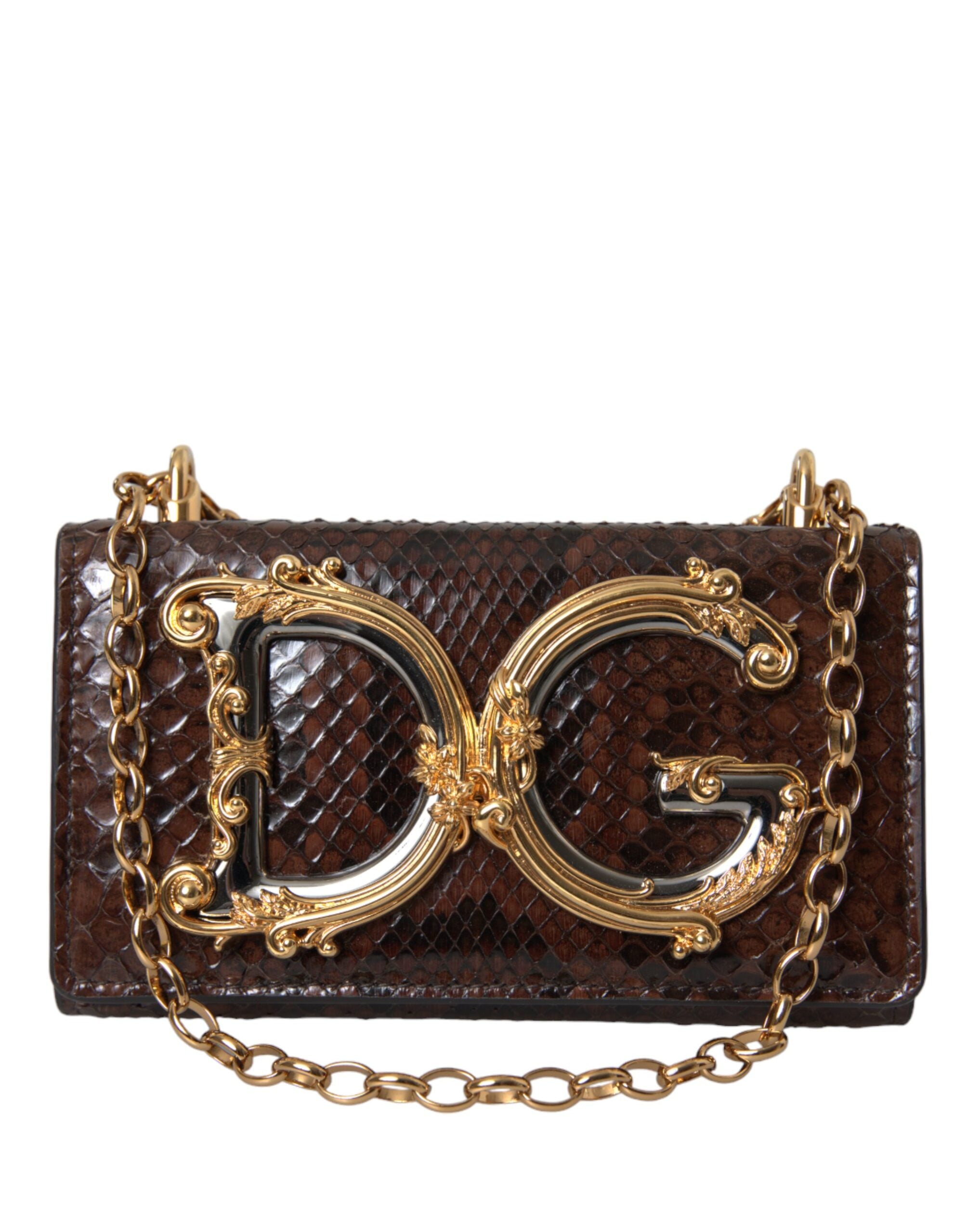 Brown Python Leather DG Girls Crossbody Phone Bag - ventzia