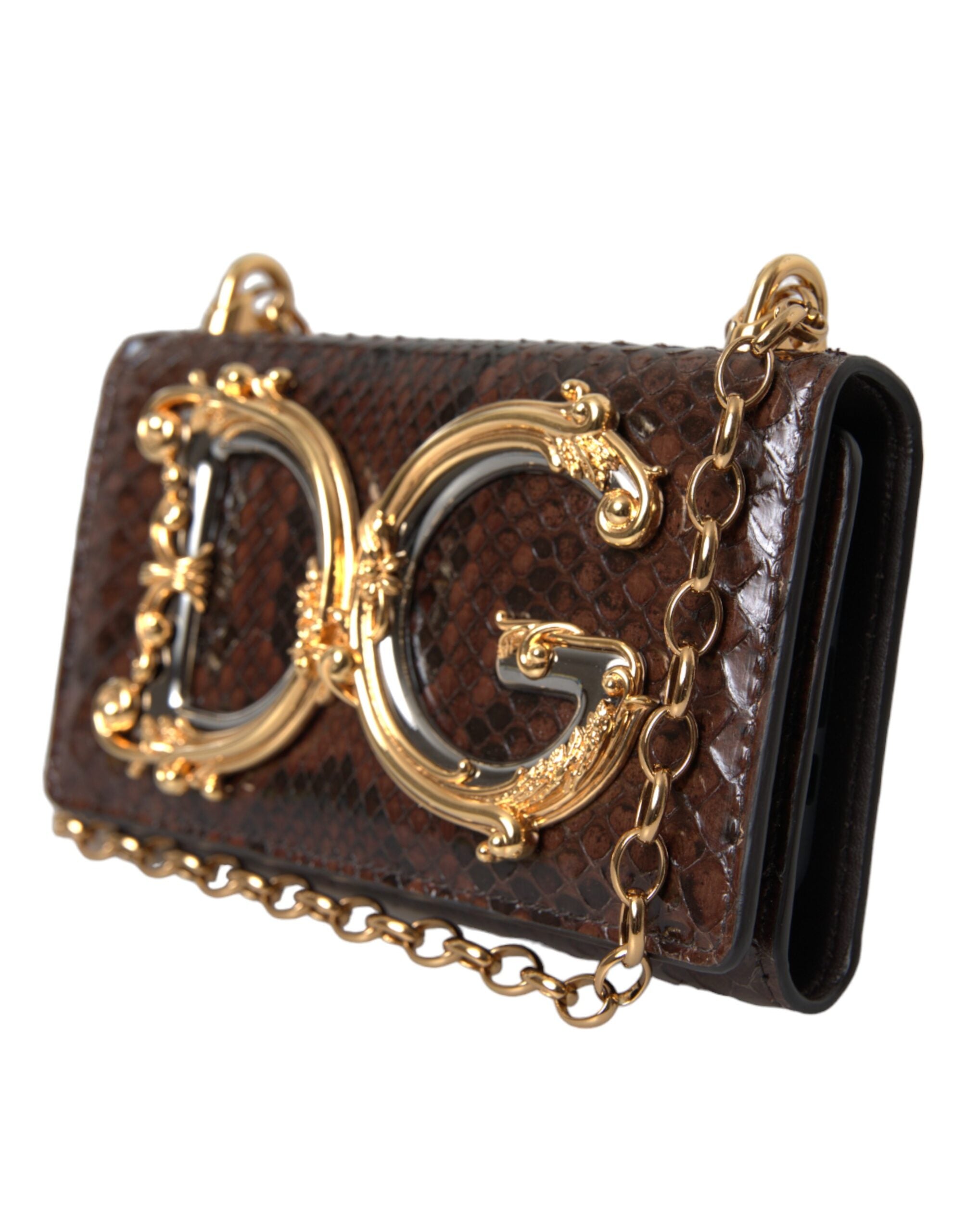 Brown Python Leather DG Girls Crossbody Phone Bag - ventzia