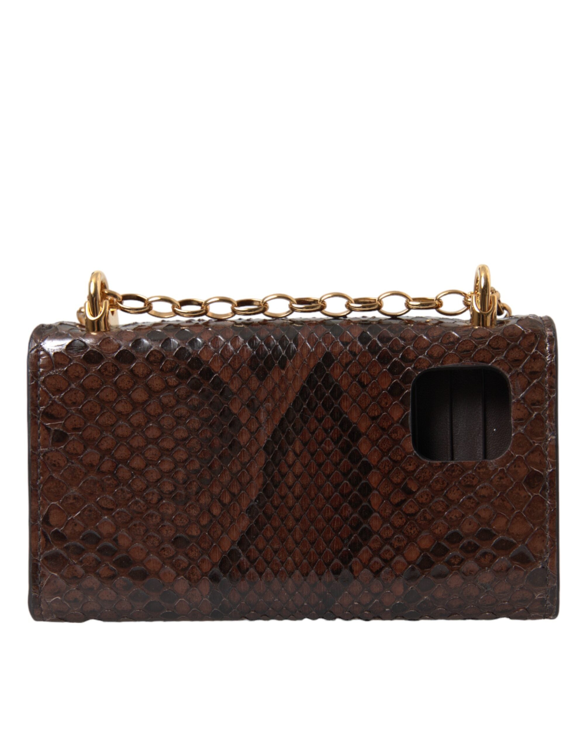 Brown Python Leather DG Girls Crossbody Phone Bag - ventzia