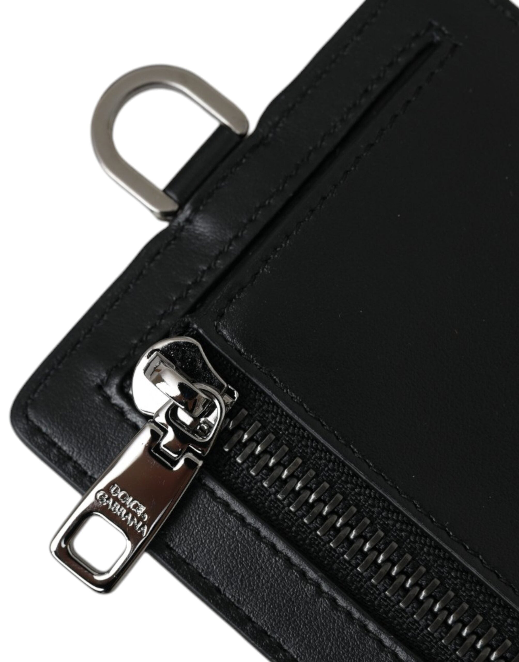Black Calf Leather Lanyard Logo Card Holder Men Wallet - ventzia
